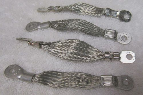 FOUR 4&#034; TINNED COPPER BRAID GROUND STRAPS WITH CRIMPED TERMINAL ENDS (4)