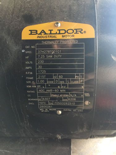 Baldor motor 7.25 hp single phase for sale