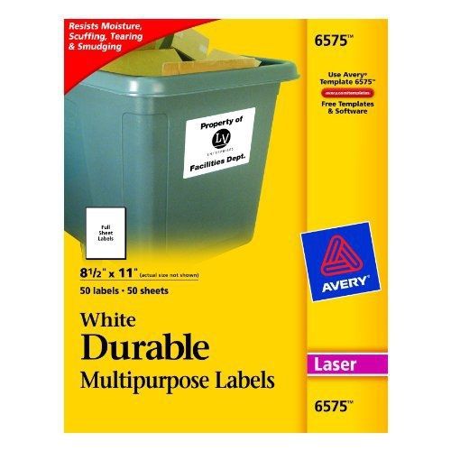 Avery 6575 Permanent white durable i.d. labels for laser printers, 8-1/2 x 11,