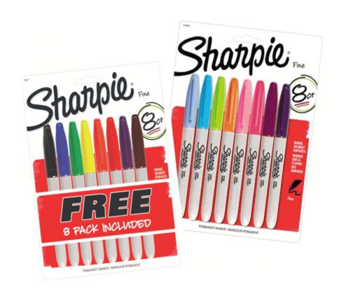 NEW Sharpie 8 pack w/ bonus 8 pack Fashion Colors- 16 fine tip permanent markers