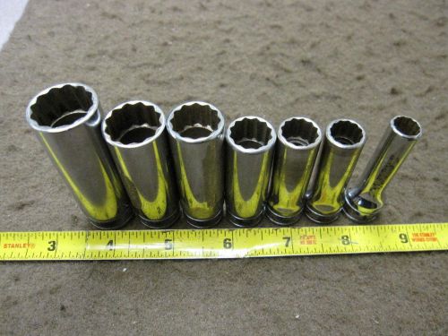 SNAP ON 7 PC US MADE 3/8&#034; DR DEEP 12 POINT SOCKET SET 5/16&#034; - 11/16&#034;