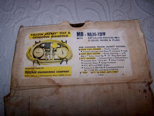 Ritchie yellow jacket test &amp; charge manifold r22 r12 r502, org box, instructions for sale