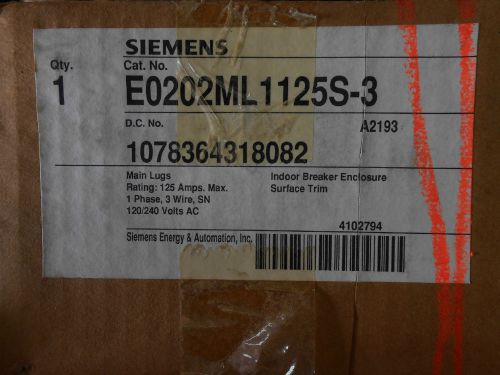 SIEMENS E0202ML1125S-3 125 AMP CIRCUIT BREAKER ENCLOSURE MAIN LUG 120/240