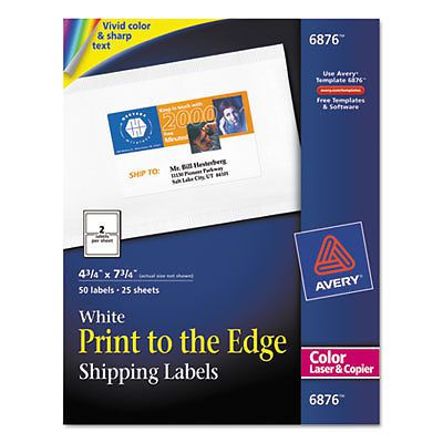 Color Printing Mailing Labels, 4 3/4 x 7 3/4, White, 50/Pack 6876