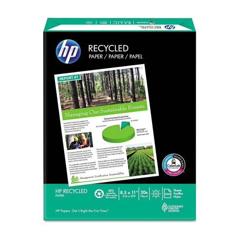 Hp office recycled paper 20 lb 92 bright 8 1/2 x 11 white 5000 sheets carton for sale