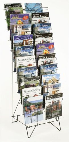 Displays2go tiered black wire magazine rack free standing floor fixture with ... for sale