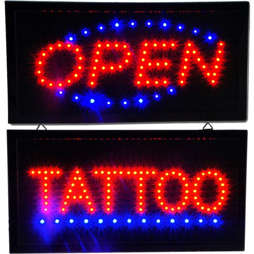 Animated Bright LED Open &amp; Tattoo Shop Sign Display Light Neon Piercing Switch