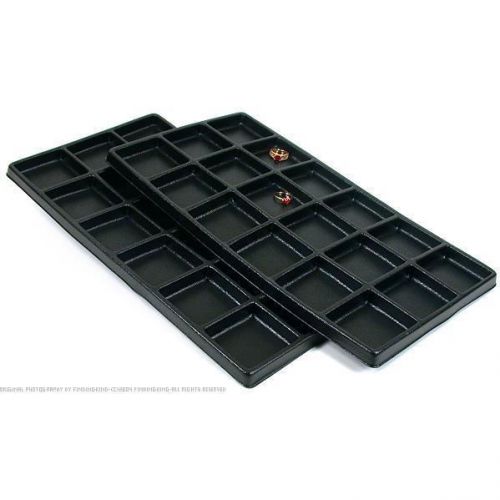 2 Black Plastic 18 Compartment Jewelry Tray Inserts