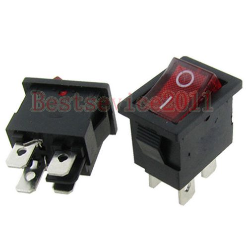 100pcs AC 6A/250V 10A/125V Neon Lamp 4 Pin DPST ON/OFF 2 Position Rocker Switch