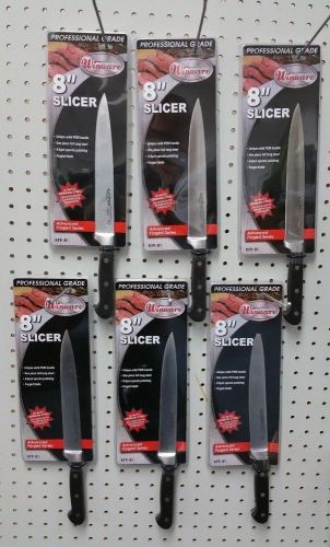 Set of 6 - 8&#034; slicer / carving knifes with black pom handles - winco kfp-81 for sale