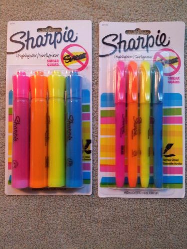 Lot Of Two New 4 Pack SHARPIE Highlighters - Chisel Tip &amp; Narrow Chisel