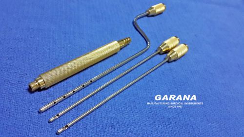 Liposuction set of cannula  &amp; 1 Handle gold plated, canulla size 4mm L shape 3mm