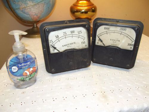 Anntique Industrial Art Deco WEston Amperes &amp; Volt DC METERS MODEL 921 VG Cond