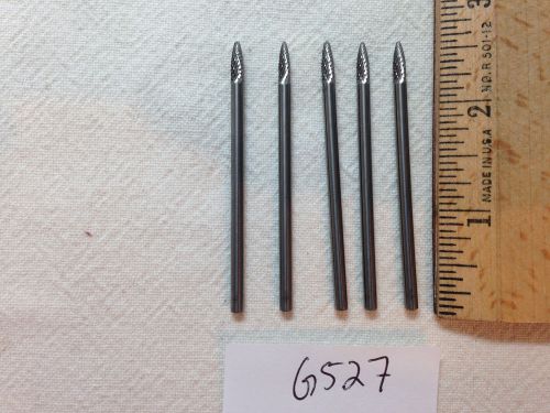 5 NEW 1/8&#034; SHANK CARBIDE BURRS. DOUBLE CUT. GREAT  SHAPE. LONGS. USA MADE {G527}