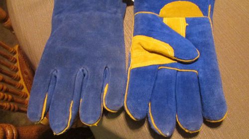 Blue glove Professional LEATHER WELDING BBQ GLoves with Kevlar Stitching Blue