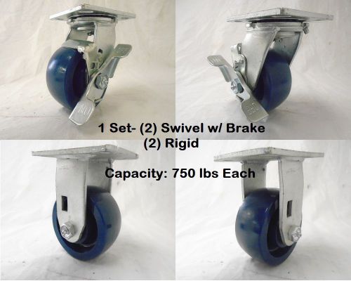 4&#034; x 2&#034; Swivel Caster w/ Brake Solid Polyurethane Elastomer Wheel&amp;Rigid Tool Box