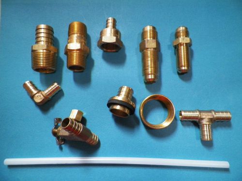 Lot of 9 new brass fitting  pipe, flare union, tee, albow, check valve, barb for sale