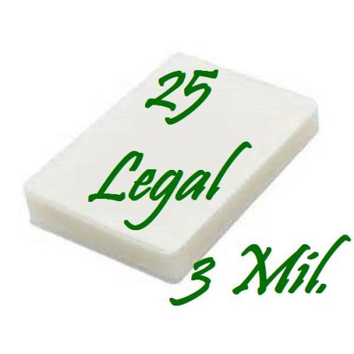 25- LEGAL SIZE Laminating Laminator Pouches Sheets  9 x 14-1/2..   3 Mil