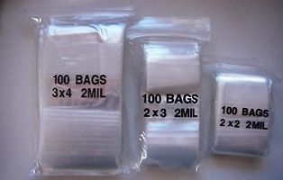 2x2, 2x3, 3x4 Plastic Ziplock Bags 2 mil  *300 bags*
