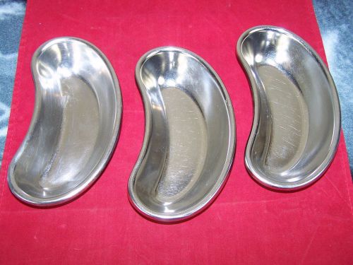 POLAR STAINLESS STEEL TYPE 18-8 8 KIDNEY TRAY SET OF 3 MEDICAL SURGICAL DOCTOR