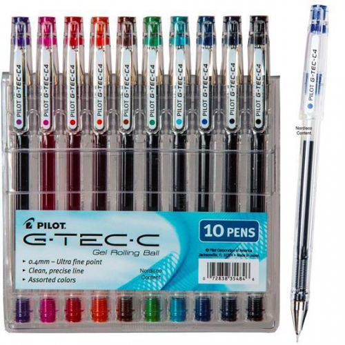 10 ASSORTED COLORED PILOT G-TEC-C4  0.4mm ULTRA FINE  POINT PENS NEW IN PACKAGE