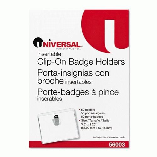 Universal 50 Clip- On Clear Badge Holders Insert-able 3 1/2&#034; x 2 1/4&#034; #UNV56003