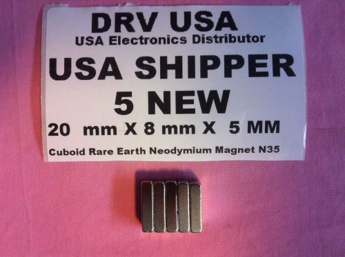 5 pcs new 20  mm x 8 mm x  5 mm  cuboid rare earth neodymium magnet n35 usa for sale