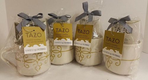 NEW Set of FOUR Tazo Ceramic Tumbler with Two Tea Sachets Gift Set by Starbucks