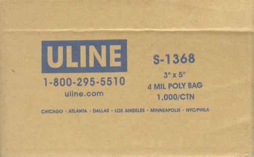 1000 COUNT ULINE 3 X 5  POLY BAG # S-1368  10 PACKAGES OF 100 PER BOX!  BARGAIN!