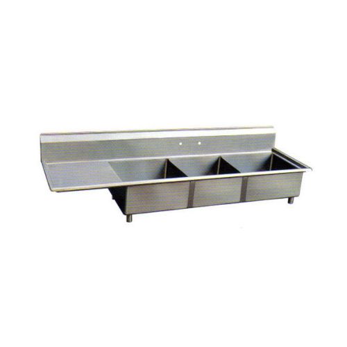 Sapphire SMS-3-2424L, 24x24-Inch 3-Compartment Stainless Steel Sink with Left Dr