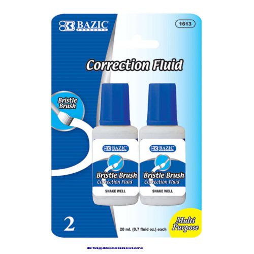 2/PK BAZIC 20ml-0.7 fl. oz. Correction Fluid with Bristle Brush Multi Purpose