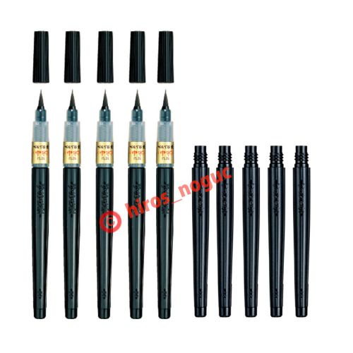 Pentel Fude Brush Pen Medium XFL2L 5pcs &amp; 5Cartridges Set, Black Ink