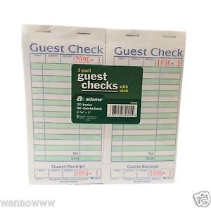 1-part guest check with stub - 20 books/50 checks for sale