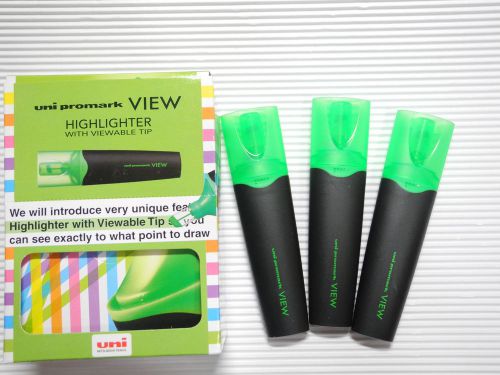 NEW 3 PCS UNI-BALL USP-200 PROMARK highlighter with viewable tip GREEN