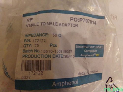 BAG OF 25: Amphenol Connex 172122 Coaxial Connector, Type N, Male-Male- NEW