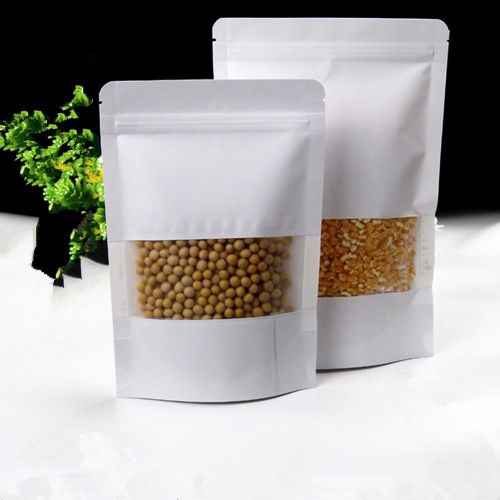 White Stand Up Kraft Paper Food Storage Packaging Bag Zip Lock Resealable Pouch