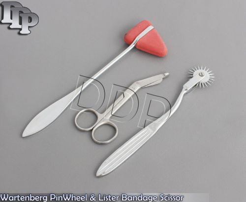 Wartenberg PinWheel &amp; Lister Bandage Scissor &amp; Taylor Hammer 3 Pcs Set