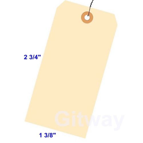 1000- 2 3/4&#034; x 1 3/8&#034; Size 1 Manila Inventory Shipping Hang Tags with Wire 13 Pt