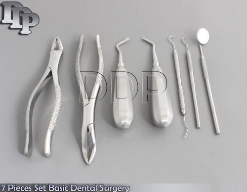 7 Pieces Set Basic Dental Surgery Extracting Forceps,Elevators,,Mirror De-0092