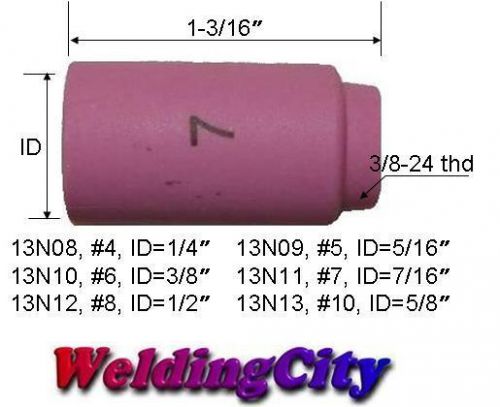 Weldingcity 5 ceramic cup nozzles 13n11 #7 for tig welding torch 9/20/25 for sale