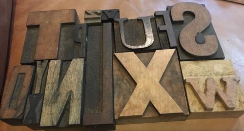 Letterpress All Wood Letters  Collage Tallest 4&#034; Tall. 14 Pieces