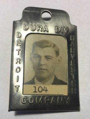 Vintage Detroit Harvester Company Dura Div Employee Picture ID Badge Pin