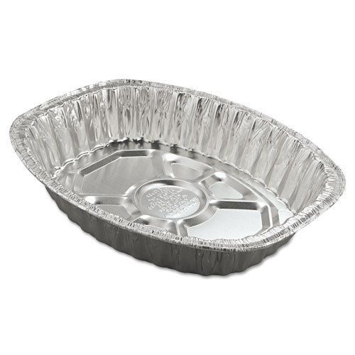 Aluminum roasting container, oval, 17 11/16 x 14 7/16 x 3 1/4, 25/carton for sale