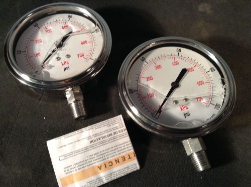 Tube &amp; socket 316ss 3 1/2&#034; 1 - 100 psi glycerin filled pressure guage for sale