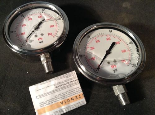 Tube &amp; Socket 316SS 3 1/2&#034; 1 - 100 PSI Glycerin Filled Pressure Guage