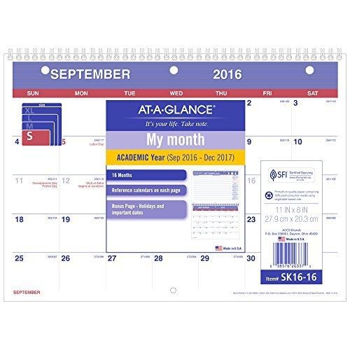 At-A-Glance AT-A-GLANCE Monthly Desk Calendar, September 2016-December 2017, 16