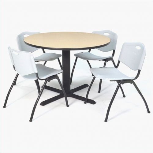 Regency Round Table with 4 M Stack Chairs in Beige and Grey-30 inch