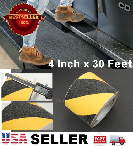 4&#034; x 30&#039; black yellow hazard anti skid non-slip mineral abrasive safety tape for sale