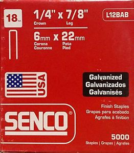 SENCO 18 gauge 1/4&#034; Crown x 7/8&#034; Leg Galvanized Finish Staples (5,000 per box)