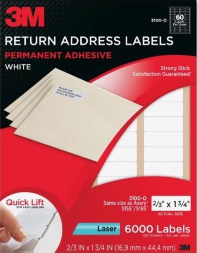 3M Return Address labels 2/3 IN X 1 3/4 IN  6,000 Label Packs